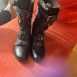 Dolce Vita Black Buckled Combat Boots with shearling fur inside